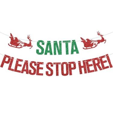 Imagem de Banner Papai Noel Please Stop Here, Feliz Natal/Feliz Feriado/Presépio Feliz Aniversário, Jesus/Festival, Celebração, Decoração de Festa Suprimentos