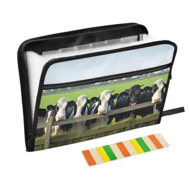 Imagem de Wassud Cinco vacas pastando perto de uma cerca 13 bolsos organizador de arquivos sanfonado pastas expansíveis com abas e adesivos, pasta organizadora de documentos de recibo de papel tamanho carta A4