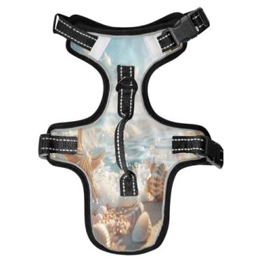 Imagem de STAYTOP Peitoral para cães/gatos com estrela do mar, ajustável, macio, acolchoado, peitoral para animais de estimação, refletivo, sem asfixia, clipe frontal de fácil controle para cães/gatos - P