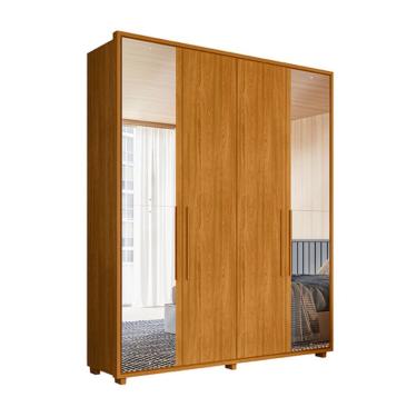 Imagem de Guarda-Roupa Solteiro com Espelho Greco 4 Portas 3 Gavetas Cinamomo