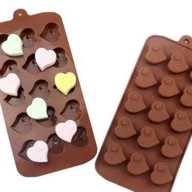 Imagem de 2 peças de moldes de chocolate de coração, silicone, dia dos namorados, formas para chocolate, doces, geleia, cubos de gelo, decorações de bolo, decorações de dia dos namorados, artigos de festa