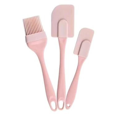 Imagem de Conjunto de 3 peças de raspador de creme de silicone antiaderente, pincéis de pastelaria para uso doméstico, pão, bolo, manteiga, espátula, utensílio de cozinha (rosa)