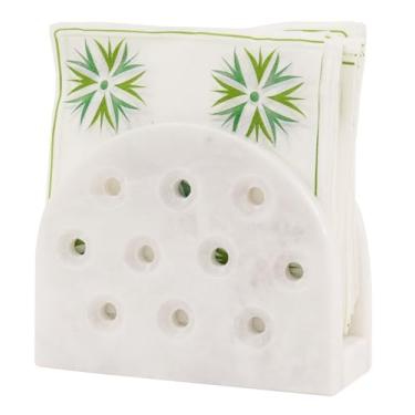 Imagem de SPESHSTONES Porta-guardanapos de mármore 15 cm suportes de guardanapo branco feito à mão para guardanapos de papel, porta-guardanapos de coquetel para mesa