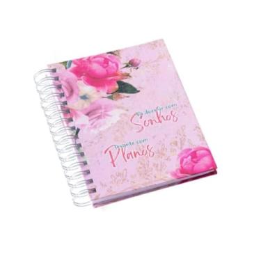 Imagem de Planner Feminino Delicado Permanente Espiral Sem Data A5 260 Folhas Rosa com Flores Capa Decorativa Frases Motivacionais Semanal Roda da Vida