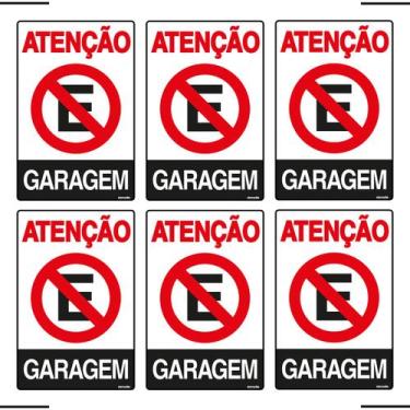 Imagem de Combo 6 Placas De Sinalização Atenção Proibido Estacionar Garagem 20x3