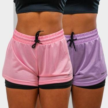 Imagem de Kit 2 Short 2 em 1 Feminino Dryfit Academia Bermuda Dupla Para Treino 