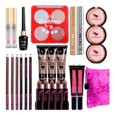 Imagem de Kit Maquiagem Completo Necessaire Pincel Sombra Base Batom - Bella Fem