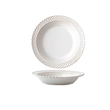 Imagem de Prato de macarrão chinês em relevo para jantar de cerâmica redonda de 22,4 cm para casa, porcelana, sobremesa, lava-louças e micro-ondas, prato de jantar seguro
