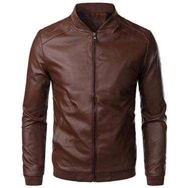 Imagem de CNSTORE casacos e jaquetas masculinos Jaqueta masculina de couro PU à prova de vento ca...