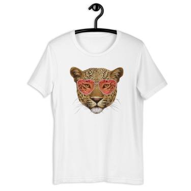 Imagem de Camiseta Blusa Tshirt Feminina - Onça Tigre Love Glasses Animal Print