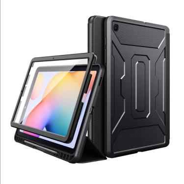 Imagem de Capa para tablet Samsung Galaxy Tab S6 Lite 10.4 2020 wb Armadura completa Auto hibernação, silicone flexível, suporte para leitura, compartimento para S-Pen Preto