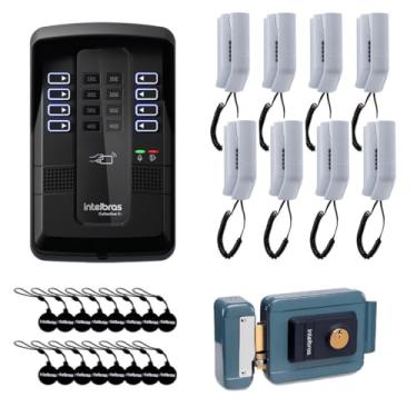 Imagem de Kit Porteiro Eletrônico Coletivo de 8 Pontos Central Collective 8i Intelbras + 8 Interfones TDMI 300 + 16 Chaveiros de Acesso + Fechadura Elétrica