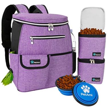 Imagem de Mochila de viagem para cães PetAmi | Organizador de mochila com dispensador de cocô, bolso multifuncional, bolsa de recipiente de alimentos e tigela dobrável | Conjunto de viagem perfeito para cães e gatosPetAmi One Size roxo