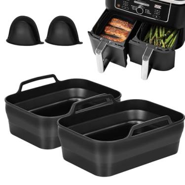Imagem de Easyki Pacote com 2 forros de silicone para fritadeira a ar ninja de 8 litros e 10 litros Foodi Dual, cesta reutilizável de silicone para fritadeira a ar Ninja DZ550 DZ401 DZ201 acessórios para Ninja