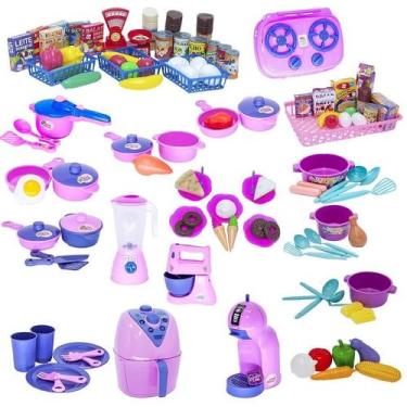 Imagem de Kit Cozinha Infantil Eletro Mercado Louça Comida 114Pç - Altimar