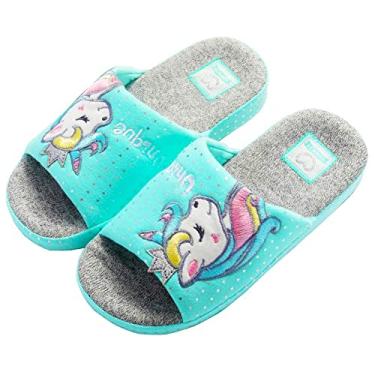 Imagem de Pantufas infantis de unicórnio para uso doméstico antiderrapante para meninos e meninas, Azul, 1-3 Little Kid