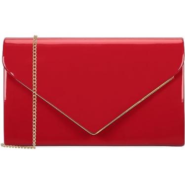 Imagem de MOJISOLO Bolsa feminina clutch para noite formal coquetel baile festa de casamento couro envernizado elegante bolsa dobrável, Vermelho