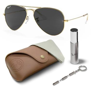 Imagem de Ray-Ban RB3025 Óculos de sol clássicos em forma de aviador com kit de óculos – protetores de nariz ajustáveis – Óculos de sol retrô, Armação dourada polida | Lente preta, 58mm