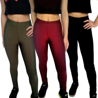 Imagem de Kit 3 Calças Femininas Legging Elástico Lisas Cores Sortidas Suplex PP