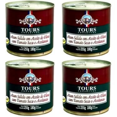 Imagem de Atum em Lata Sólido Tours em Azeite de Oliva com Tomate Seco e Azeitonas - 4 Un. - 255g