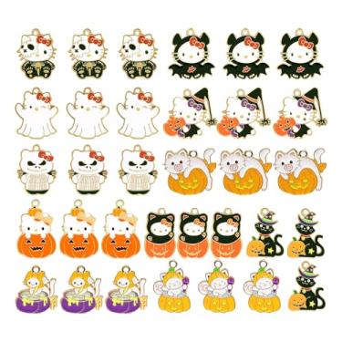 Imagem de Westingmanual 33 berloques de Halloween berloques de abóbora esmaltados de gato para fabricação de joias 11 estilos, brincos fofos, colar, pulseira, pingentes, artesanato, 0.8*1.2 inch, Liga de aço,