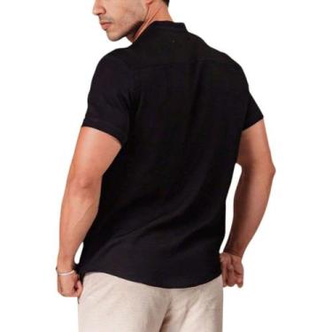 Imagem de Camisa Social Gola Padre Masculina Slim Fit Manga Curta - Mitchelgutto