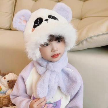 Imagem de Gorro Com Cachecol Infantil Personagem Panda Frio Inverno - D Presente