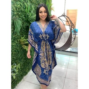 Imagem de Vestido Longo Kaftan Indiano Estampada De Seda Plus Size 470 - Deeyaa 