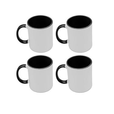 Imagem de Canecas de sublimação 325 ml, interior e alça preta - Xícaras de café premium para projetos de prensa térmica - Design versátil de caneca de café ideal para criações personalizadas, conjunto de 4