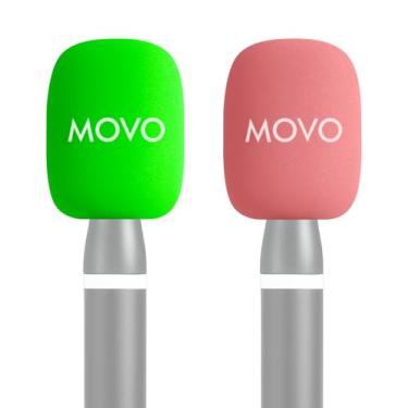 Imagem de Movo Pára-brisas coloridos HWS-1 – Pacote com 2 capas de microfone de espuma para microfones Lavalier – Para-brisas de microfone rosa e verde compatíveis com WMX-HM2 Handle & Rode Entrevista GO