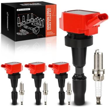 Imagem de A-Premium (Vermelho) Conjunto de 8 bobinas de ignição e velas de ignição de irídio compatíveis com Hyundai Elantra, Elantra GT, Kona, Sonata, Tucson, Veloster e Kia Forte, Forte5, Optima, Seltos, Soul