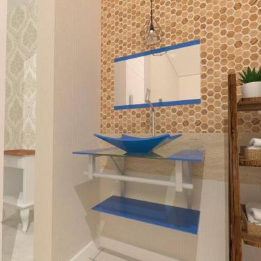 Imagem de Gabinete De Vidro 60Cm Ac Com Cuba Retangular - Azul