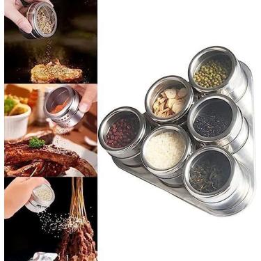 Imagem de Kit 6 Porta Temperos Condimentos Magnético/Imã Aço Inox 316