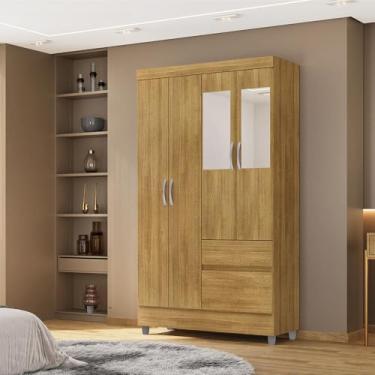 Imagem de Guarda Roupa Solteiro Abruzzo 4 Portas de Bater 2 com Espelhos 2 Gavetas Nature G98 - Gran Belo