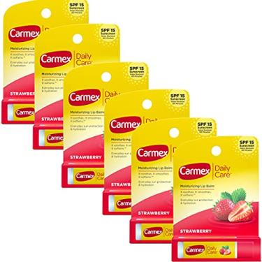 Imagem de Carmex Protetor labial hidratante Click-Stick FPS 15, morango, 4,3 g (pacote com 6)