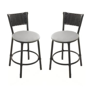 Imagem de KIT 2 Banqueta Baixa Encapada Junco PRETO Area Gourmet - ESPAÇO JUNCO,