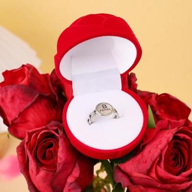 Imagem de Caixa de anel de rosa flocada caixa de brinco criativo de alta qualidade joias presentes recipiente de armazenamento "vermelho/L"