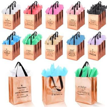 Imagem de 40 sacos de presente reutilizáveis com alças - inclui 20 sacos de presente iridescentes e 20 lenços de papel - presentes de agradecimento de funcionários a granel para funcionários, equipe, colegas de