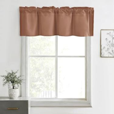 Imagem de Hiasan Cortinas de saia para cozinha, sala de estar, porão e janelas de banheiro, janela pequena, topo curto sólido de fazenda, painéis de cortina com bolso de haste curta - 106 x 30 cm, marrom, 1