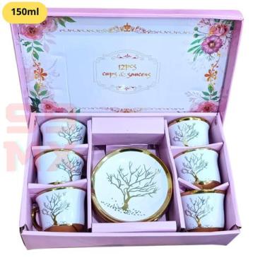 Imagem de Xícara de Café 150ml Luxo com Pires  Porcelana Branca com Acabamento D
