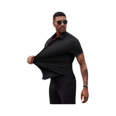 Imagem de Camisas De Negócios Masculinas Pretas De Verão Com Manga Curta, Botão,