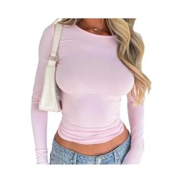 Imagem de Camiseta Cropped Feminina De Manga Longa Y2K, Slim Fit, Casual, Pullov