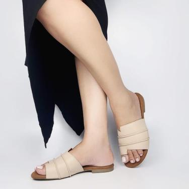 Imagem de sandália rasteira rasteirinha flats casual AMENDOA em couro legitimo -