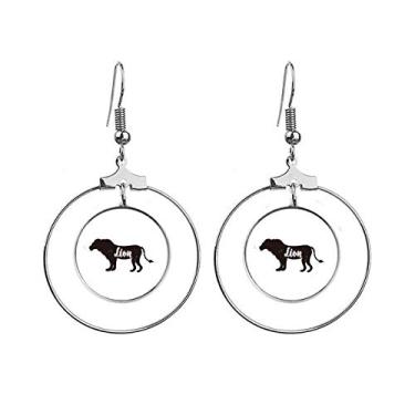 Imagem de Brincos de leão preto e branco de animais pendentes joia círculo gota
