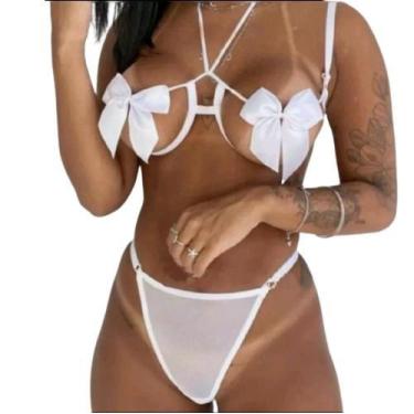 Imagem de Conjunto lingerie laço,tule,sex,sutia alças regulaveis - Deia, G(branc