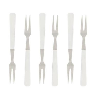 Imagem de Garfos Aperitivos Petiscos Aço Inox Cabo Pp Branco 10Cm - Lyor