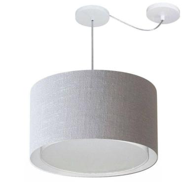 Imagem de Lustre Pendente Cilíndrico Com Desvio De Centro Vivare Md-4307 Cúpula Em Tecido 45x30cm - Bivolt Rustico-cinza 127/220v