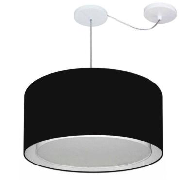 Imagem de Lustre Pendente Cilíndrico Com Desvio De Centro Vivare Md-4315 Cúpula Em Tecido 50x30cm - Bivolt Preto 127/220v