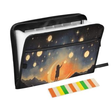 Imagem de Wassud Céu estrelado (2) 13 bolsos organizador de arquivos sanfonado pastas de arquivos expansíveis com abas e adesivos, tamanho carta a4 papel recibo documento pasta organizador para viagem de