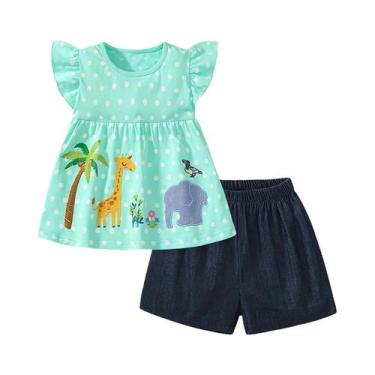 Imagem de Conjunto De Top Com Babados E Shorts De Animais De Zoológico Para Meni